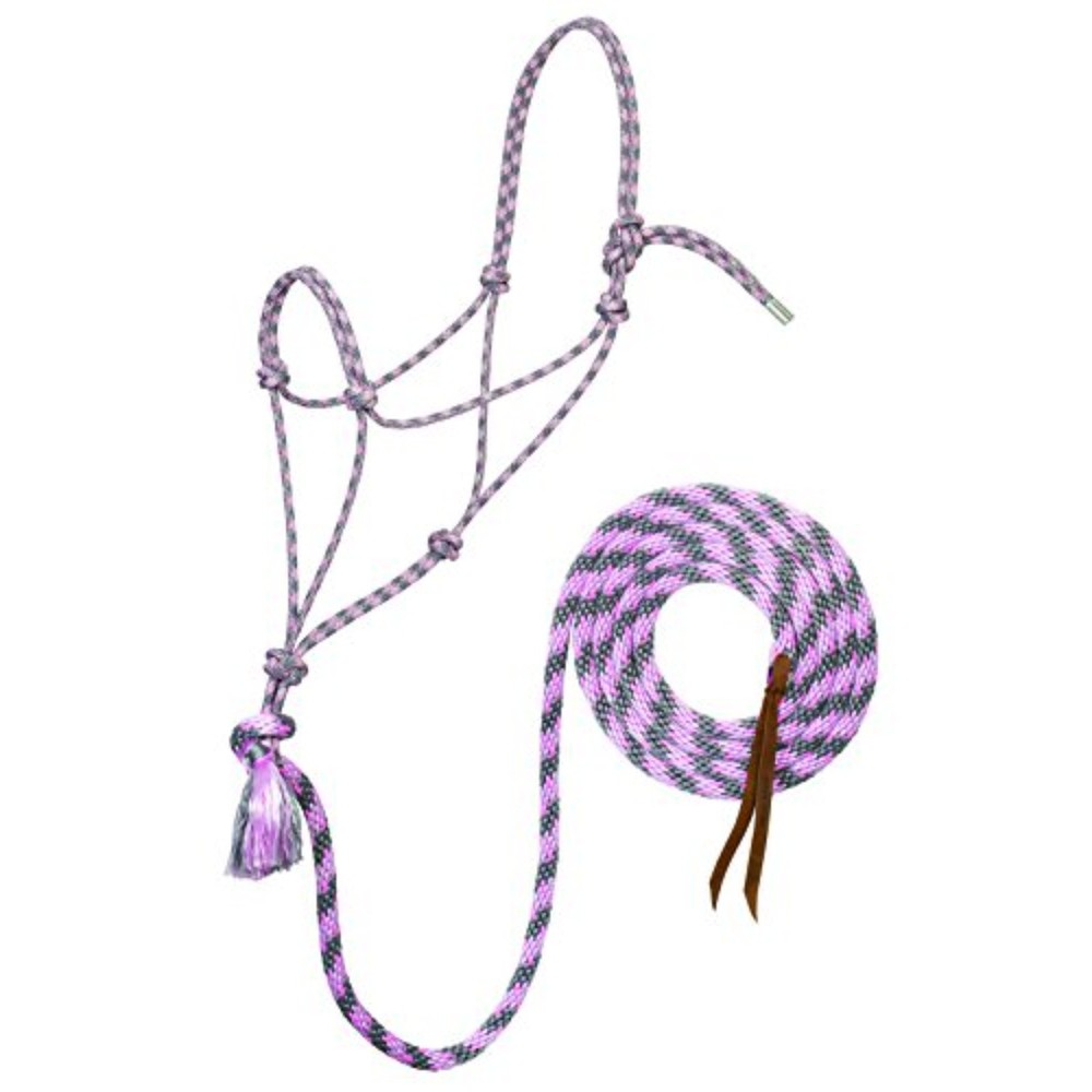 WEAVER LEATHER NO. 95 SILVERTIP ROPE HALTER W/ 12' LEAD - GREY & LAVENDER & PINK
